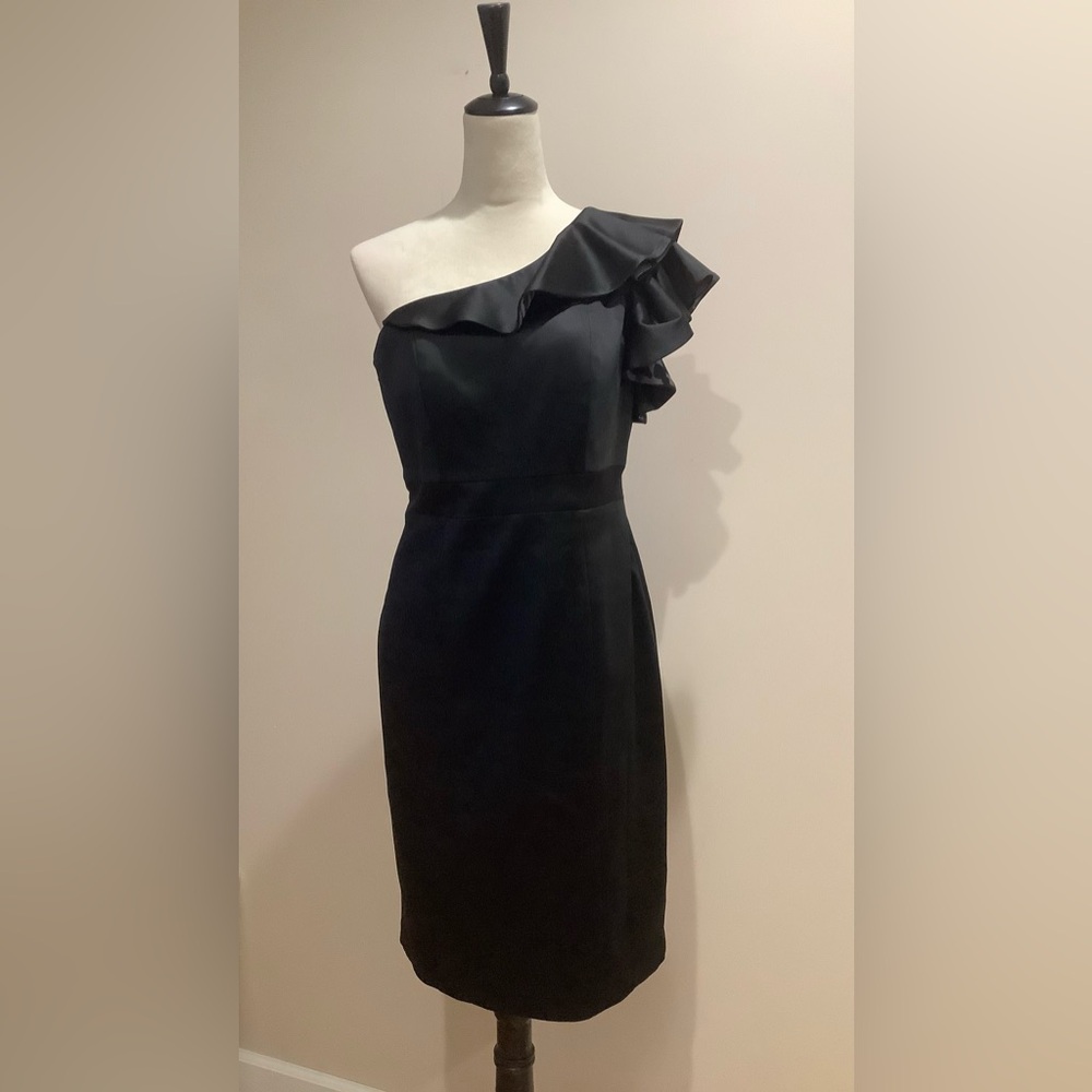 Jax Black One-Shoulder Satin Ruffle Dress Size 10